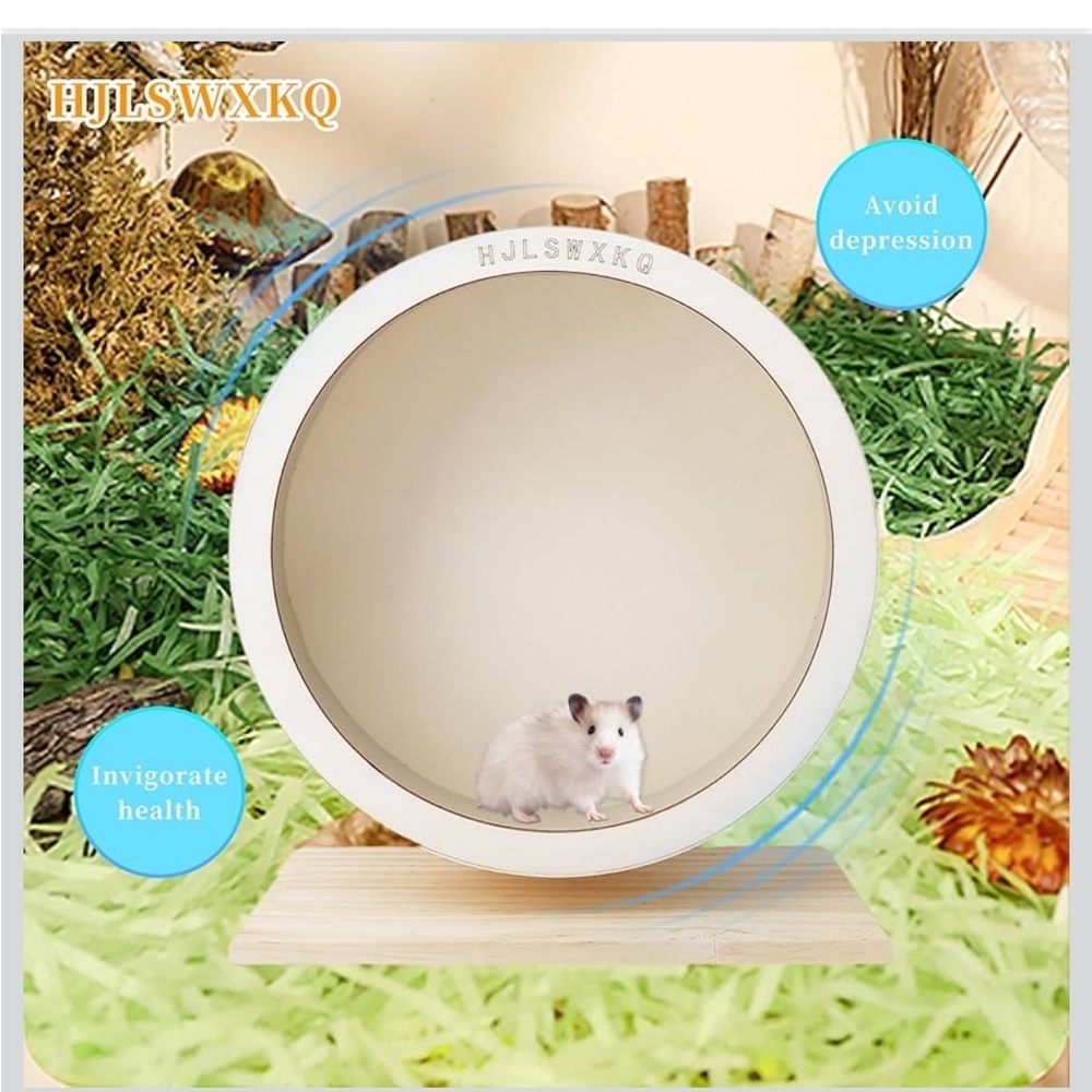 9in Silent Hamster Wheel With 2 Natural Chew Toys - Wooden Exercise Wheel 706 - Picture 6 of 9